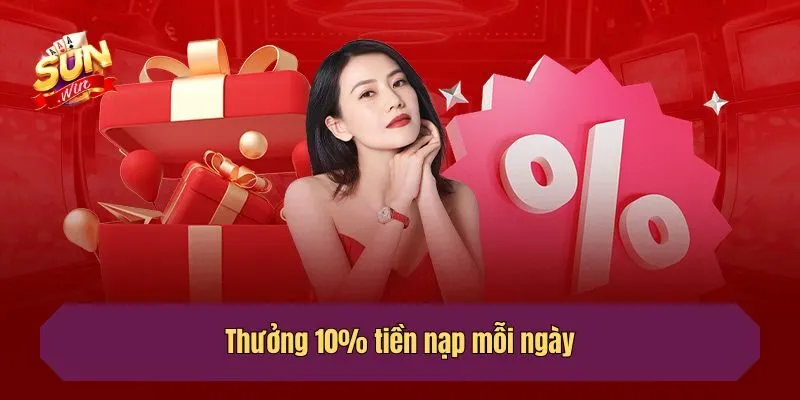 Thưởng 10% tiền nạp mỗi ngày